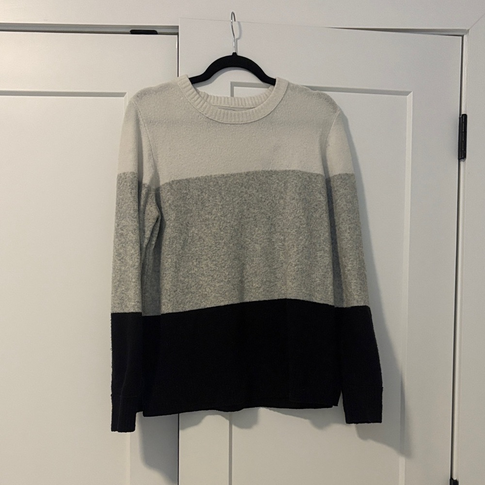 J. Crew White and Black Colorblock Crewneck Sweater